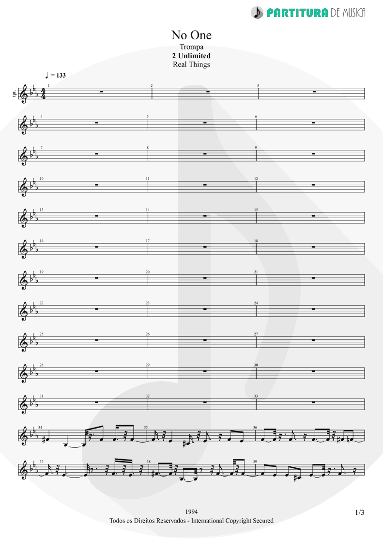 Partitura de musica de Trompa - No One | 2 Unlimited | Real Things 1994 - pag 1