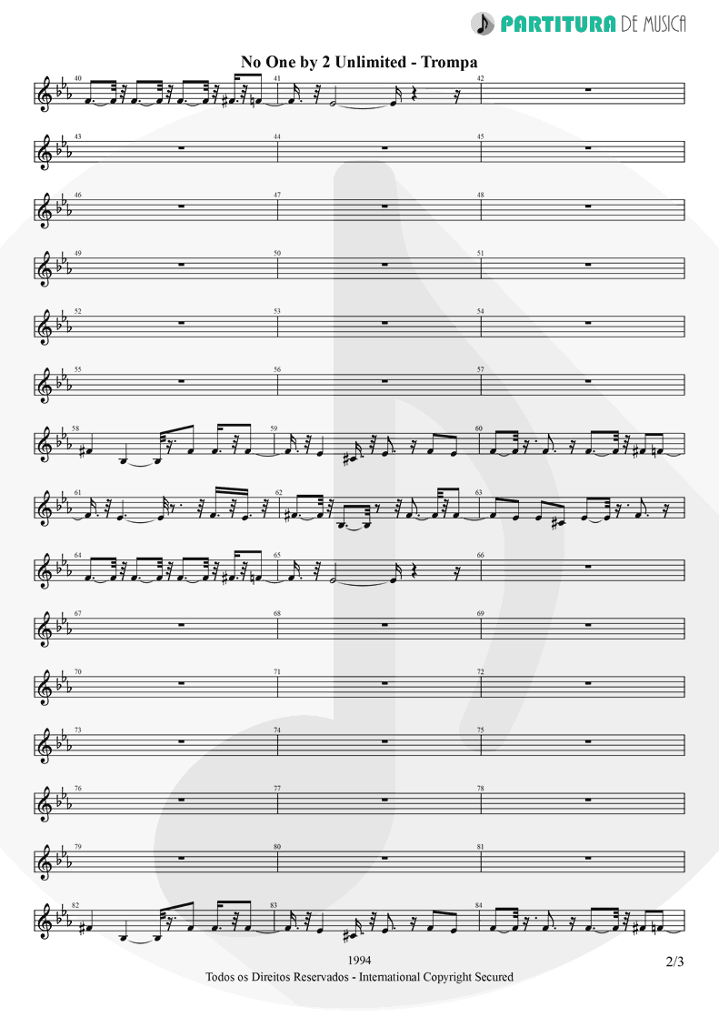 Partitura de musica de Trompa - No One | 2 Unlimited | Real Things 1994 - pag 2