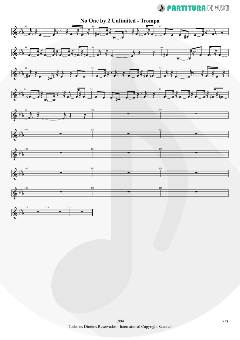 Partitura de musica de Trompa - No One | 2 Unlimited | Real Things 1994 - pag 3