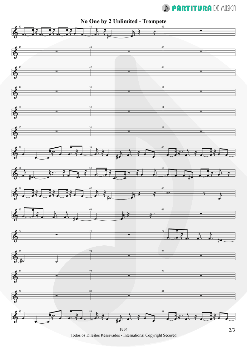 Partitura de musica de Trompete - No One | 2 Unlimited | Real Things 1994 - pag 2