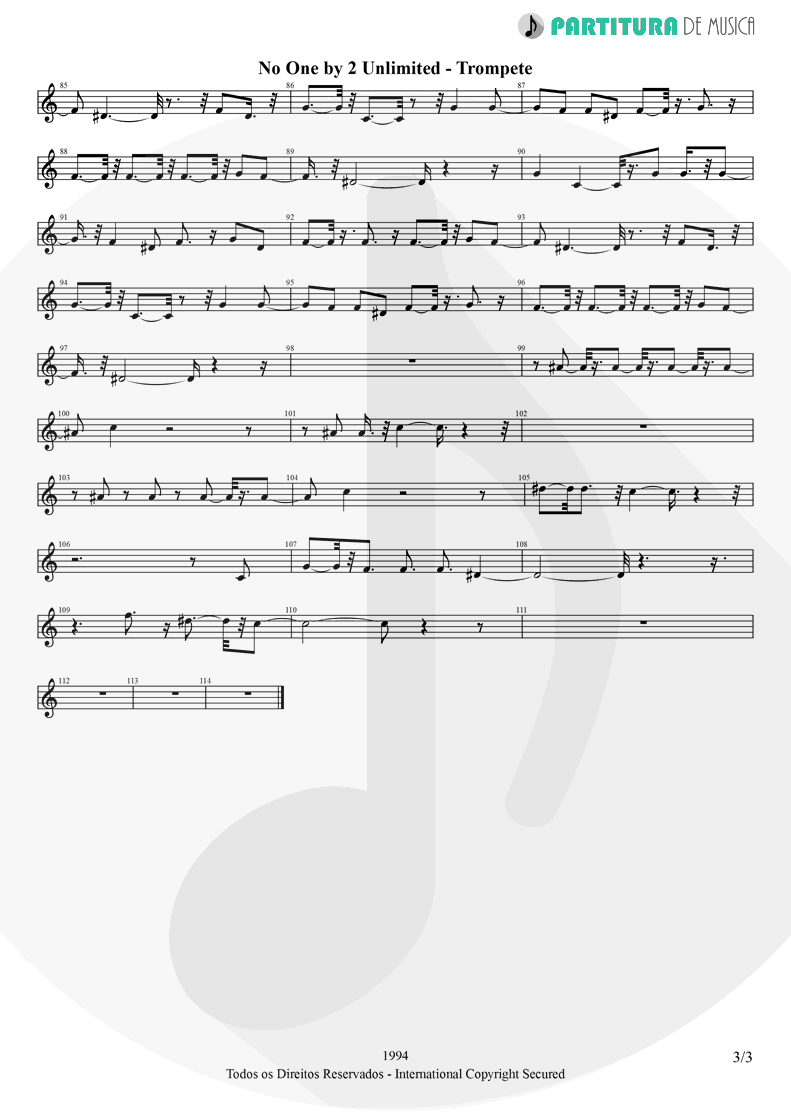 Partitura de musica de Trompete - No One | 2 Unlimited | Real Things 1994 - pag 3