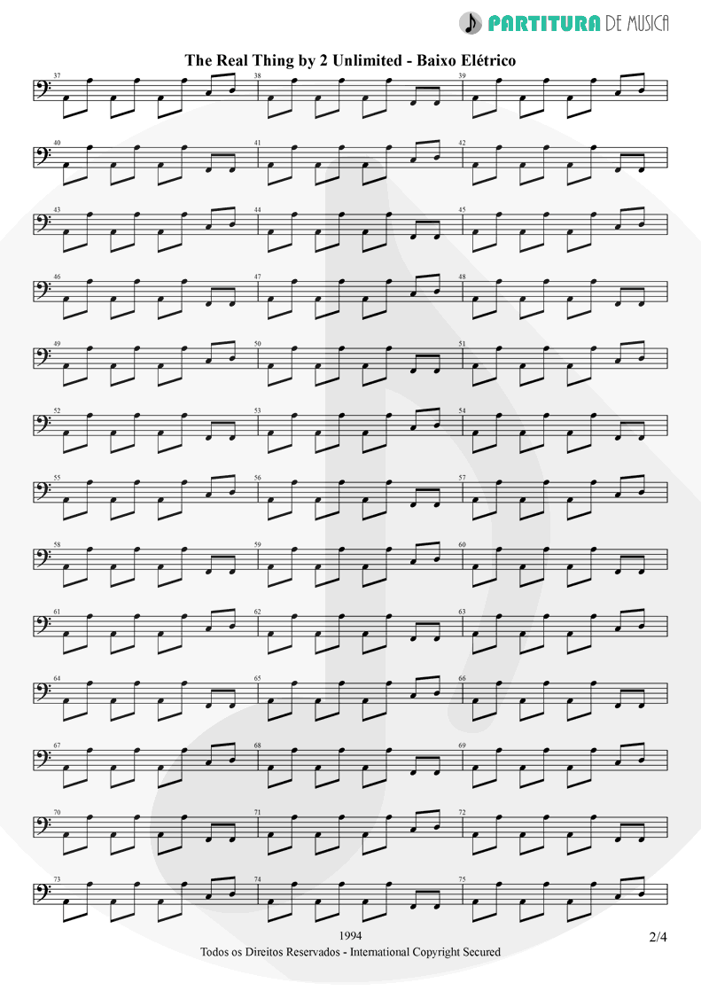 Partitura de musica de Baixo Elétrico - The Real Thing | 2 Unlimited | Real Things 1994 - pag 2