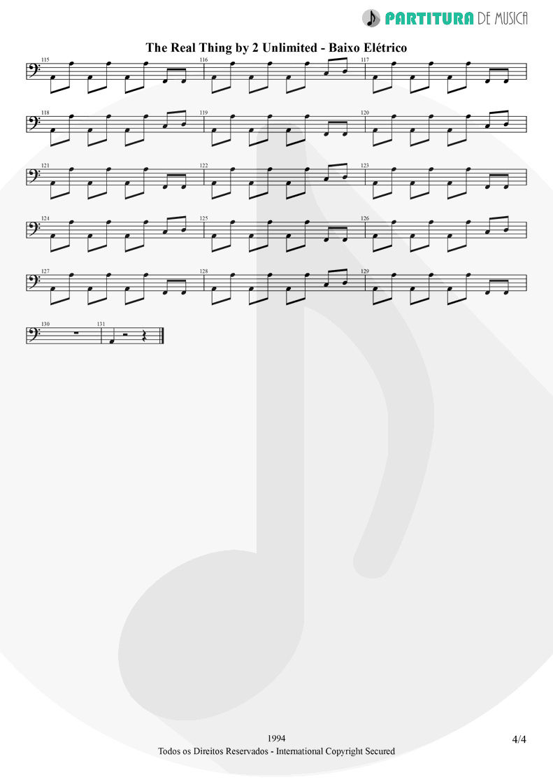 Partitura de musica de Baixo Elétrico - The Real Thing | 2 Unlimited | Real Things 1994 - pag 4
