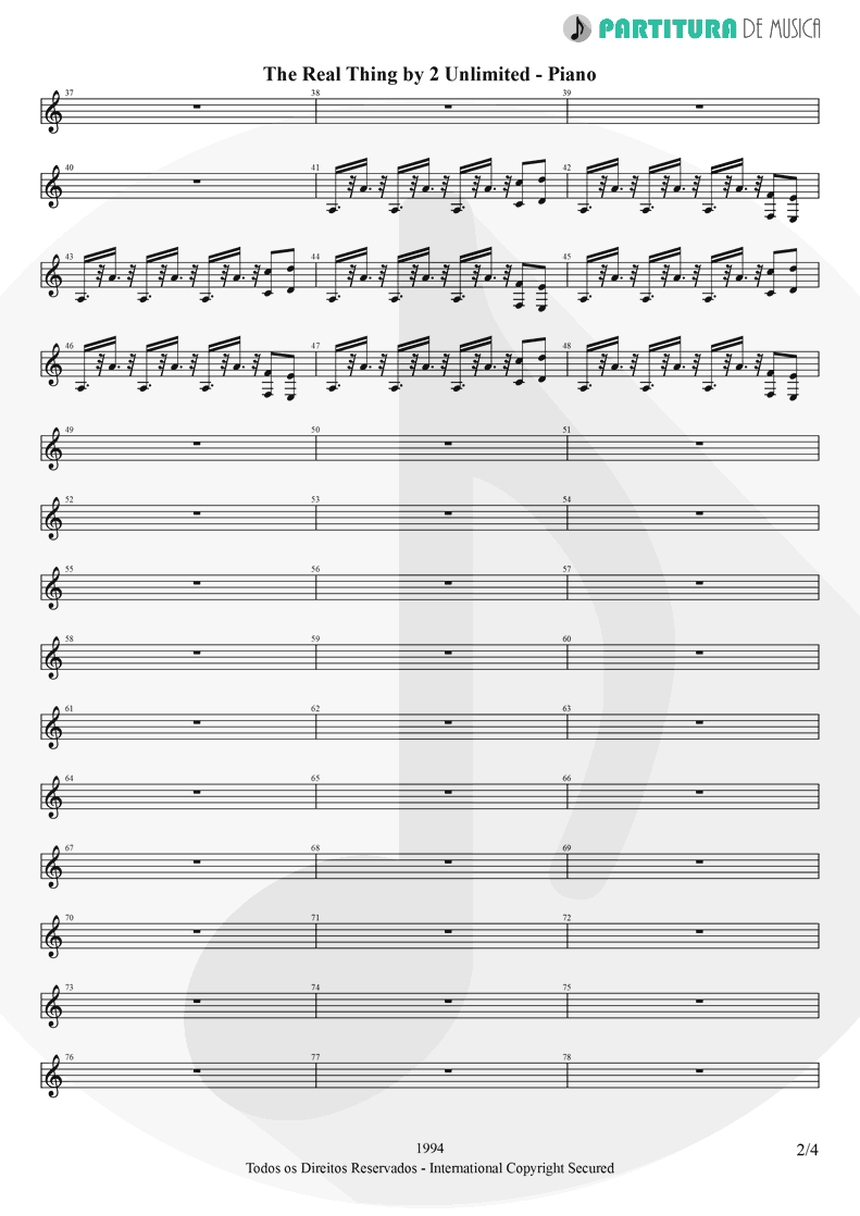 Partitura de musica de Piano - The Real Thing | 2 Unlimited | Real Things 1994 - pag 2