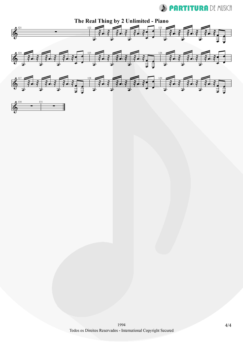 Partitura de musica de Piano - The Real Thing | 2 Unlimited | Real Things 1994 - pag 4