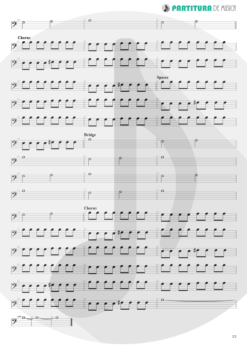 Partitura de musica de Baixo Elétrico - Kryptonite | 3 Doors Down | The Better Life 2000 - pag 2