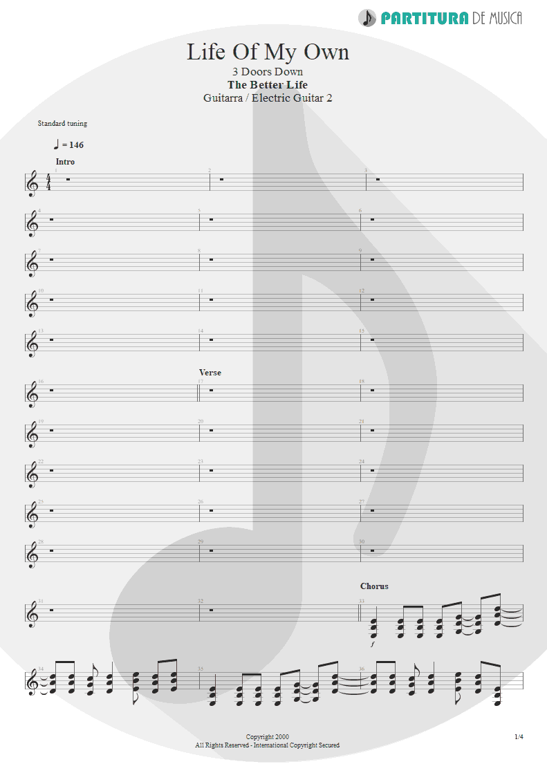 Partitura de musica de Guitarra Elétrica - Life Of My Own | 3 Doors Down | The Better Life 2000 - pag 1