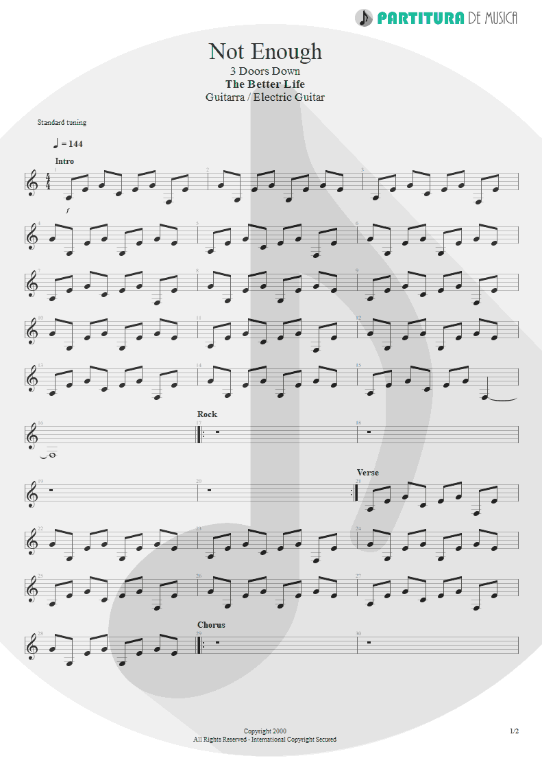 Partitura de musica de Guitarra Elétrica - Not Enough | 3 Doors Down | The Better Life 2000 - pag 1