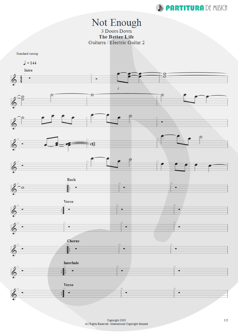 Partitura de musica de Guitarra Elétrica - Not Enough | 3 Doors Down | The Better Life 2000 - pag 1