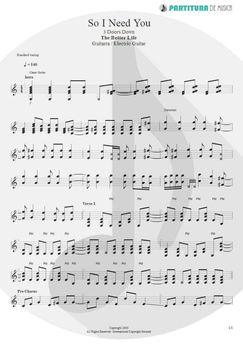 Partitura De Musica Guitarra Eletrica So I Need You 3 Doors
