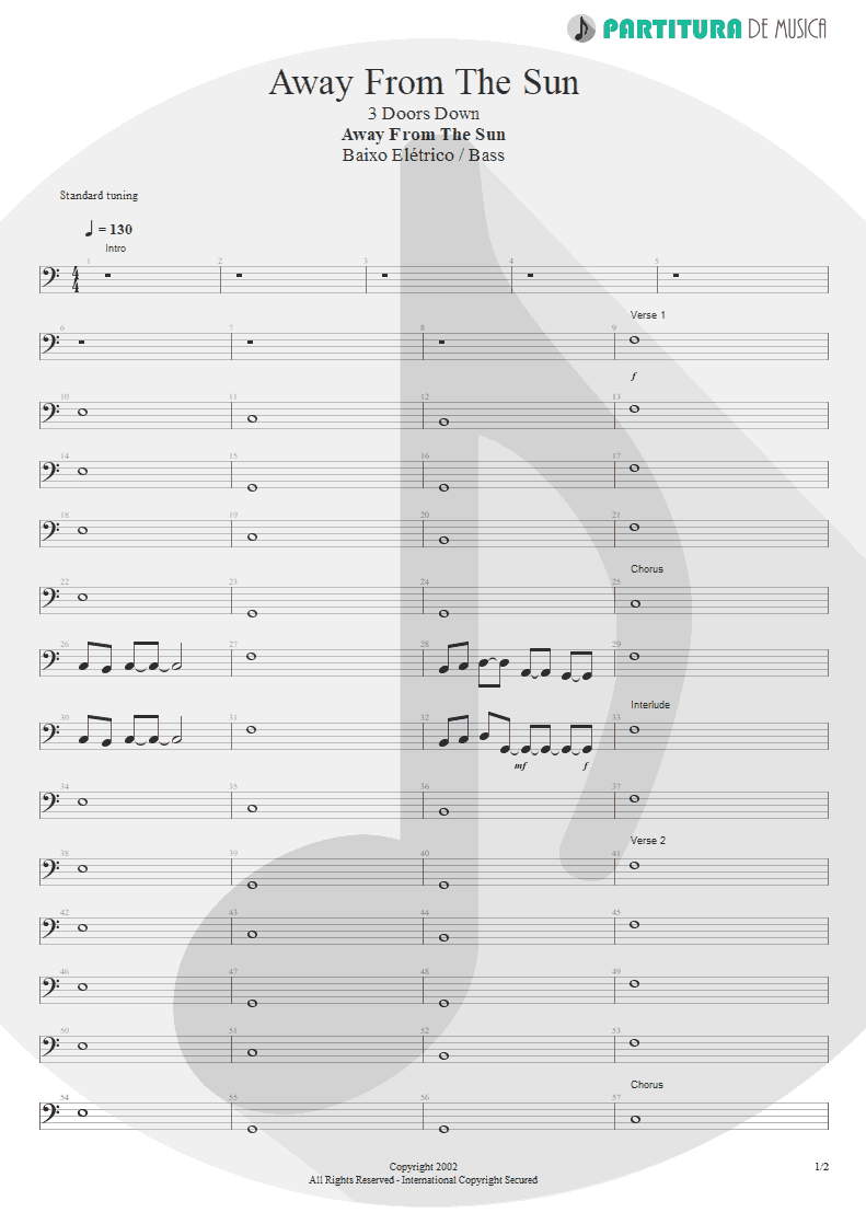 Partitura de musica de Baixo Elétrico - Away From The Sun | 3 Doors Down | Away from the Sun 2002 - pag 1