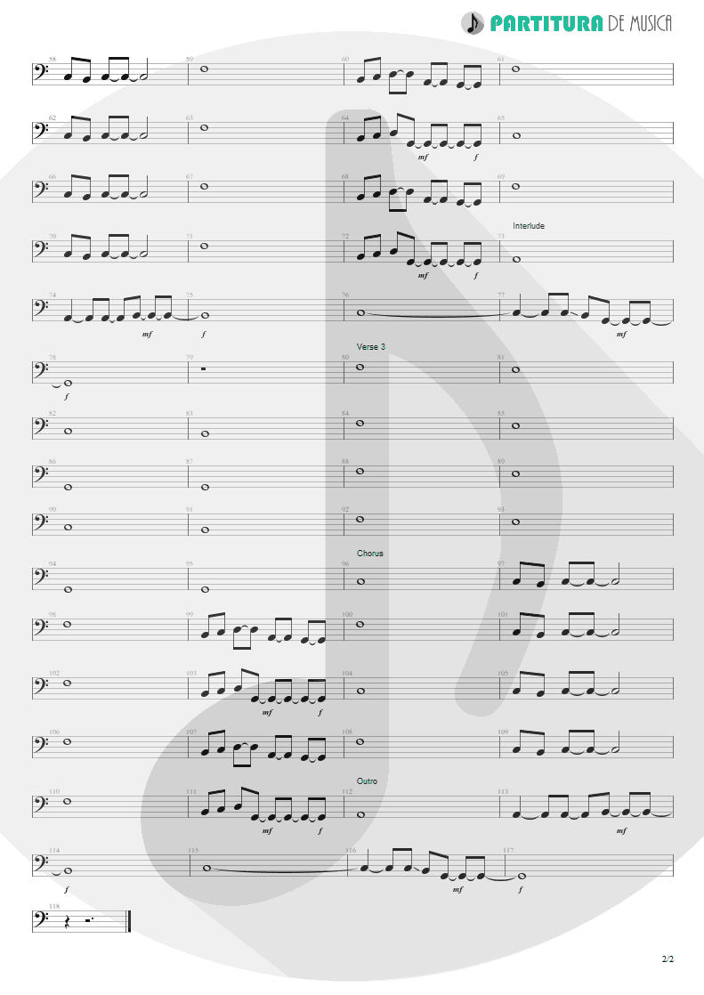 Partitura de musica de Baixo Elétrico - Away From The Sun | 3 Doors Down | Away from the Sun 2002 - pag 2