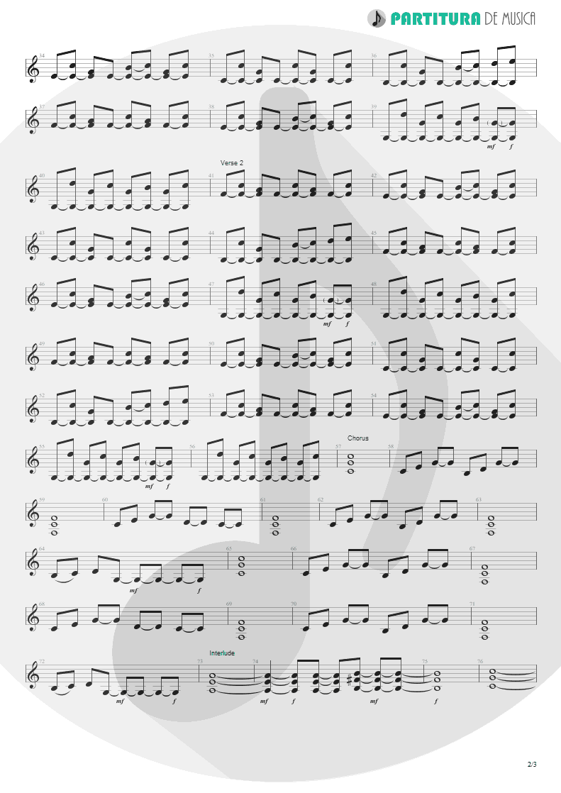 Partitura de musica de Guitarra Elétrica - Away From The Sun | 3 Doors Down | Away from the Sun 2002 - pag 2