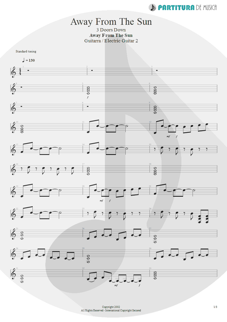 Partitura de musica de Guitarra Elétrica - Away From The Sun | 3 Doors Down | Away from the Sun 2002 - pag 1