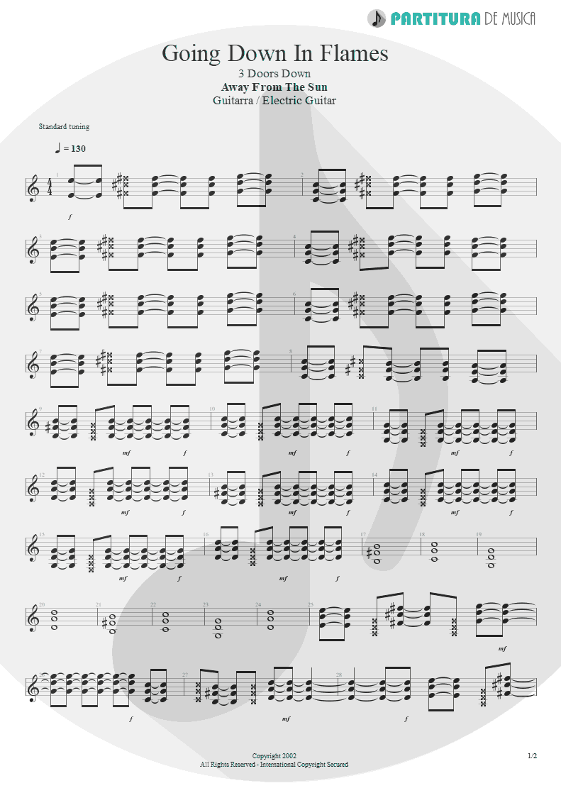 Partitura de musica de Guitarra Elétrica - Going Down In Flames | 3 Doors Down | Away from the Sun 2002 - pag 1