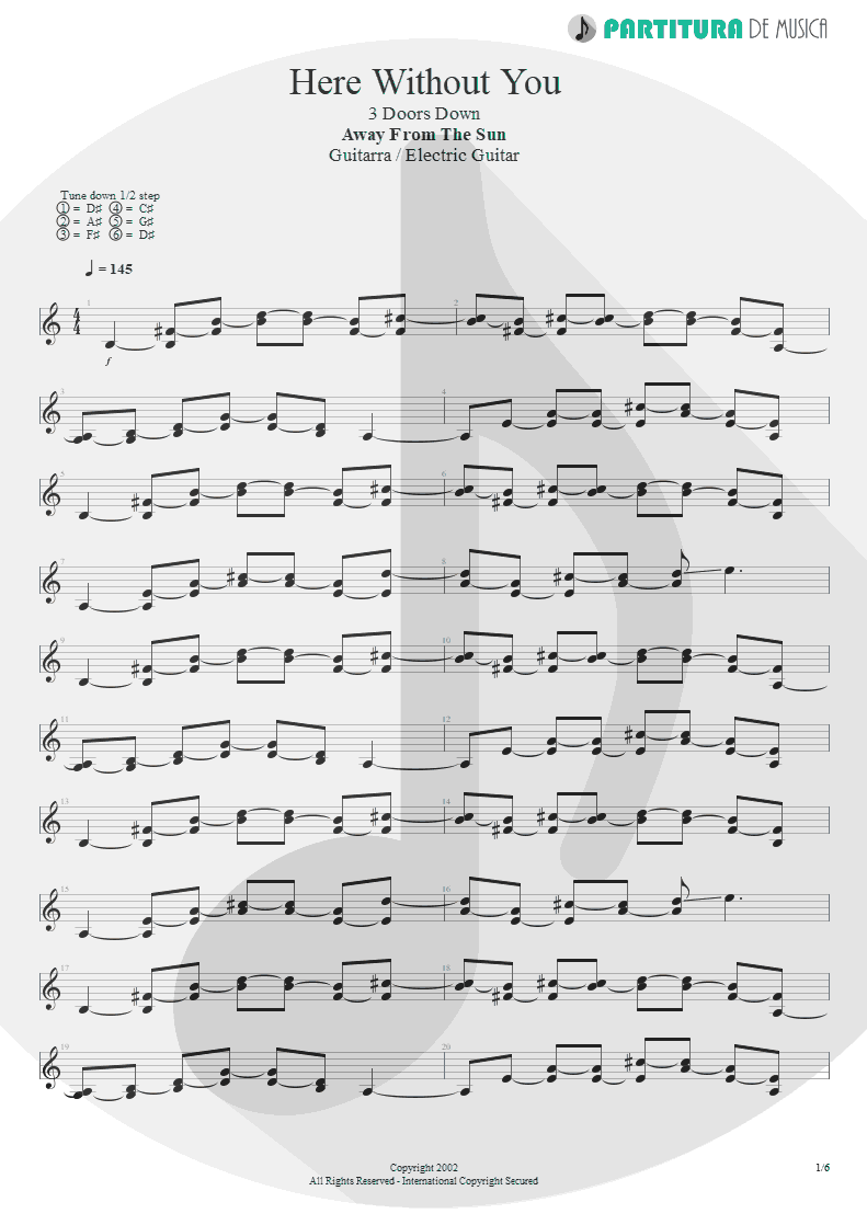 Partitura de musica de Guitarra Elétrica - Here Without You | 3 Doors Down | Away from the Sun 2002 - pag 1