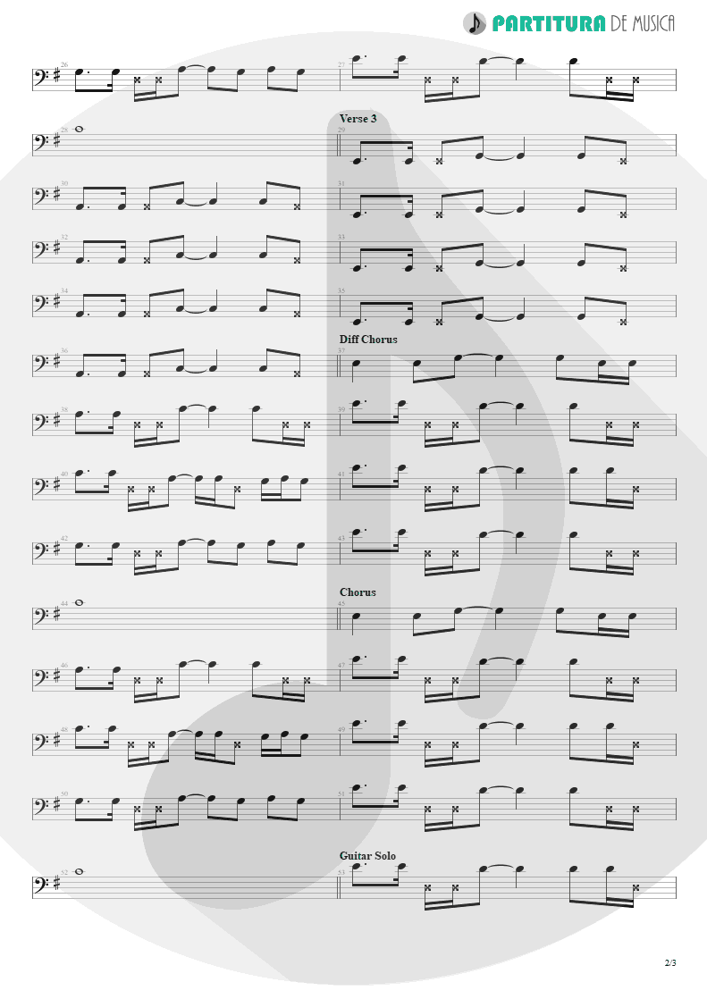 Partitura de musica de Baixo Elétrico - The Road I'm On | 3 Doors Down | Away from the Sun 2002 - pag 2
