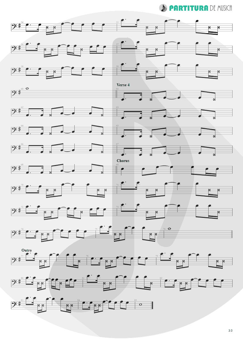 Partitura de musica de Baixo Elétrico - The Road I'm On | 3 Doors Down | Away from the Sun 2002 - pag 3