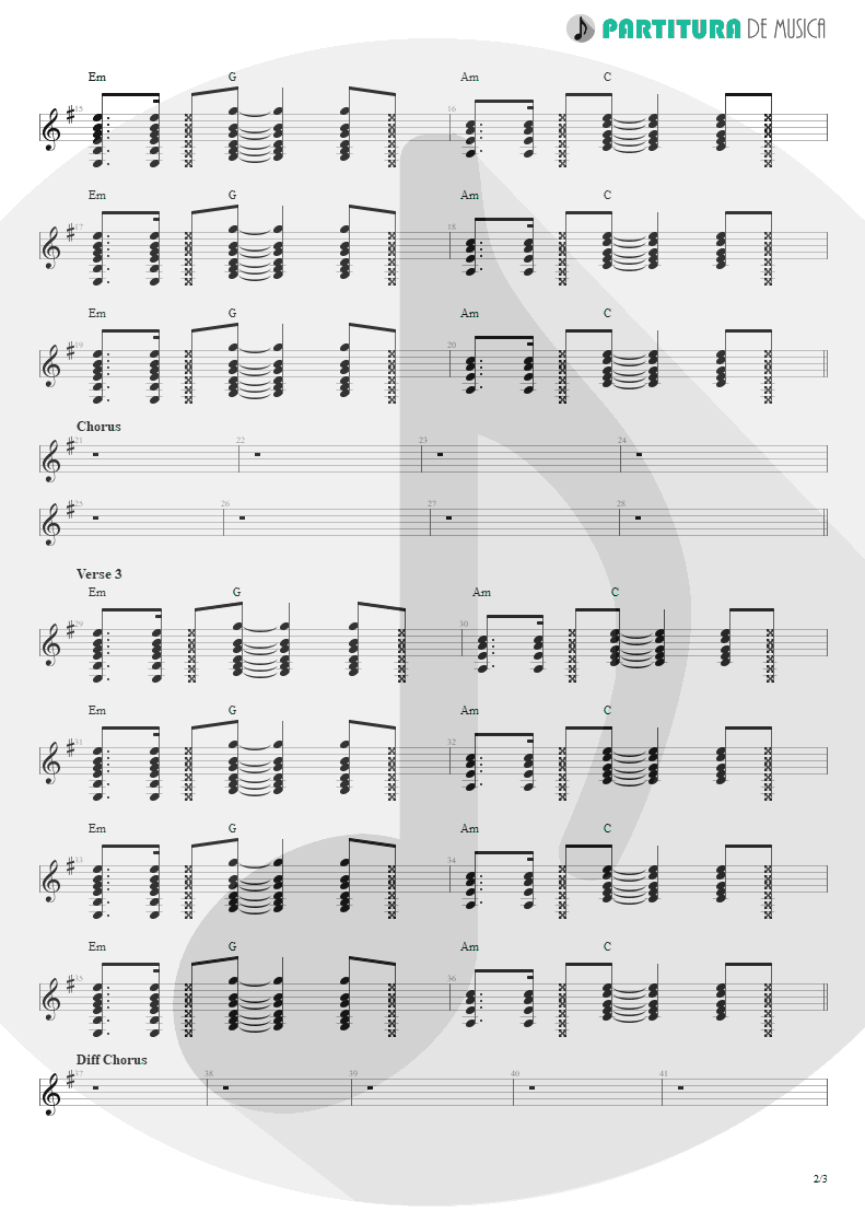 Partitura de musica de Guitarra Elétrica - The Road I'm On | 3 Doors Down | Away from the Sun 2002 - pag 2