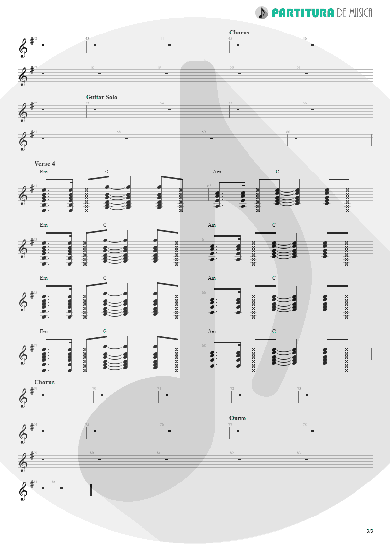 Partitura de musica de Guitarra Elétrica - The Road I'm On | 3 Doors Down | Away from the Sun 2002 - pag 3