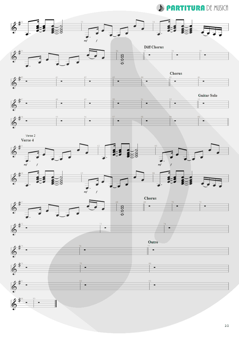 Partitura de musica de Guitarra Elétrica - The Road I'm On | 3 Doors Down | Away from the Sun 2002 - pag 2