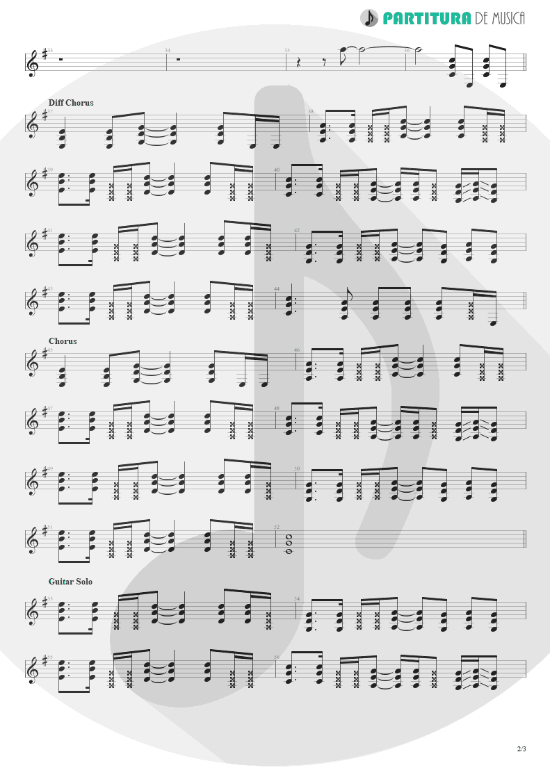 Partitura de musica de Guitarra Elétrica - The Road I'm On | 3 Doors Down | Away from the Sun 2002 - pag 2