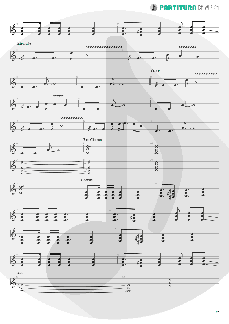 Partitura de musica de Guitarra Elétrica - Ticket To Heaven | 3 Doors Down | Away from the Sun 2002 - pag 2