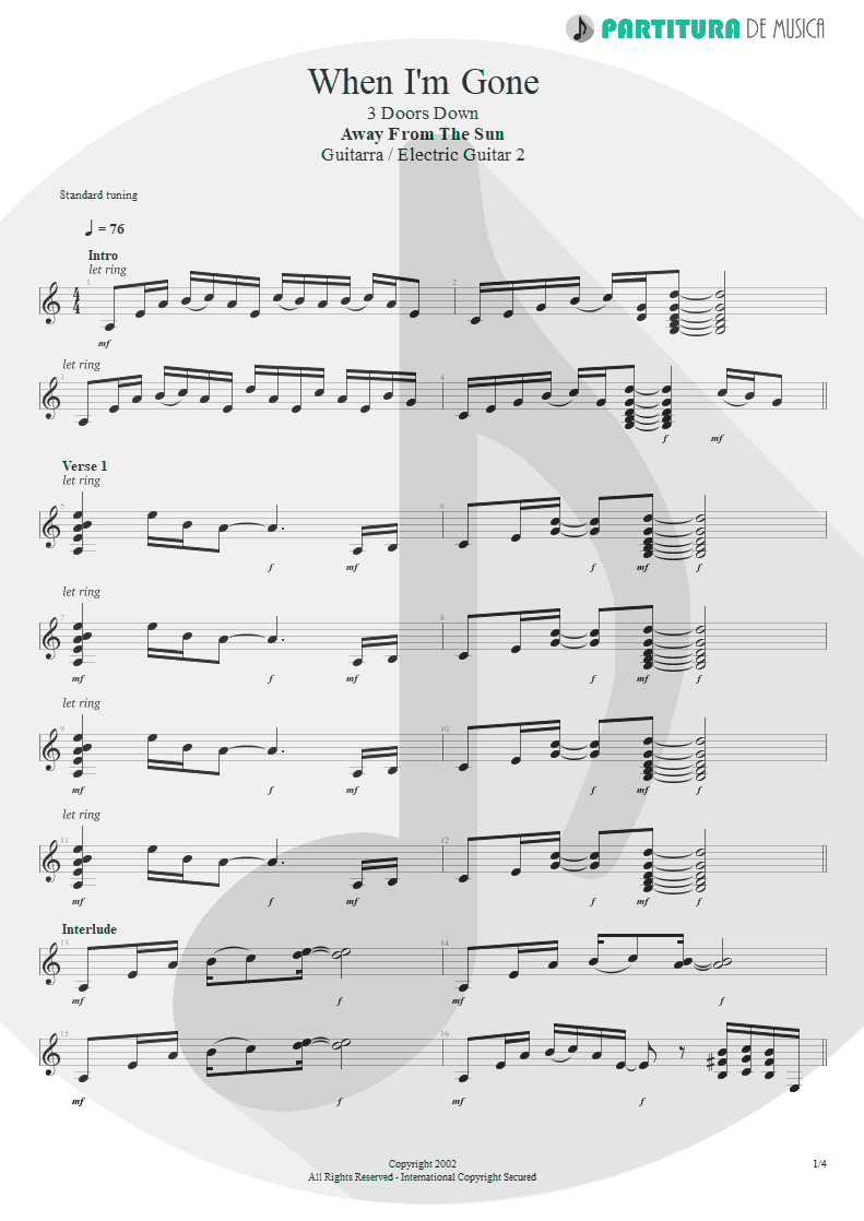 Partitura de musica de Guitarra Elétrica - When I'm Gone | 3 Doors Down | Away from the Sun 2002 - pag 1