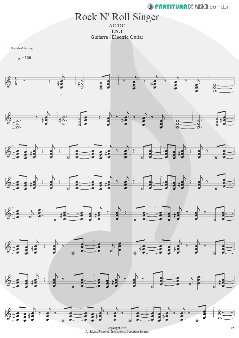 Partitura de musica de Guitarra Elétrica - Rock 'N' Roll Singer | AC/DC | T.N.T. 1975 - pag 1