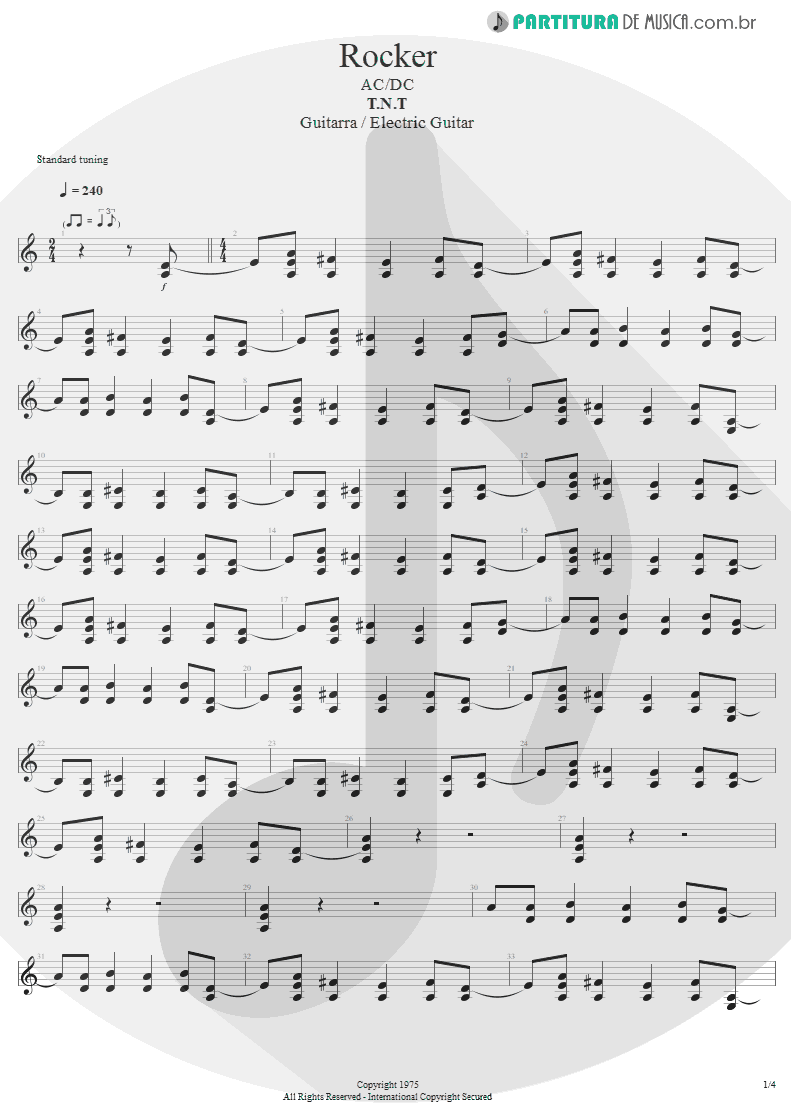 Partitura de musica de Guitarra Elétrica - Rocker | AC/DC | T.N.T. 1975 - pag 1