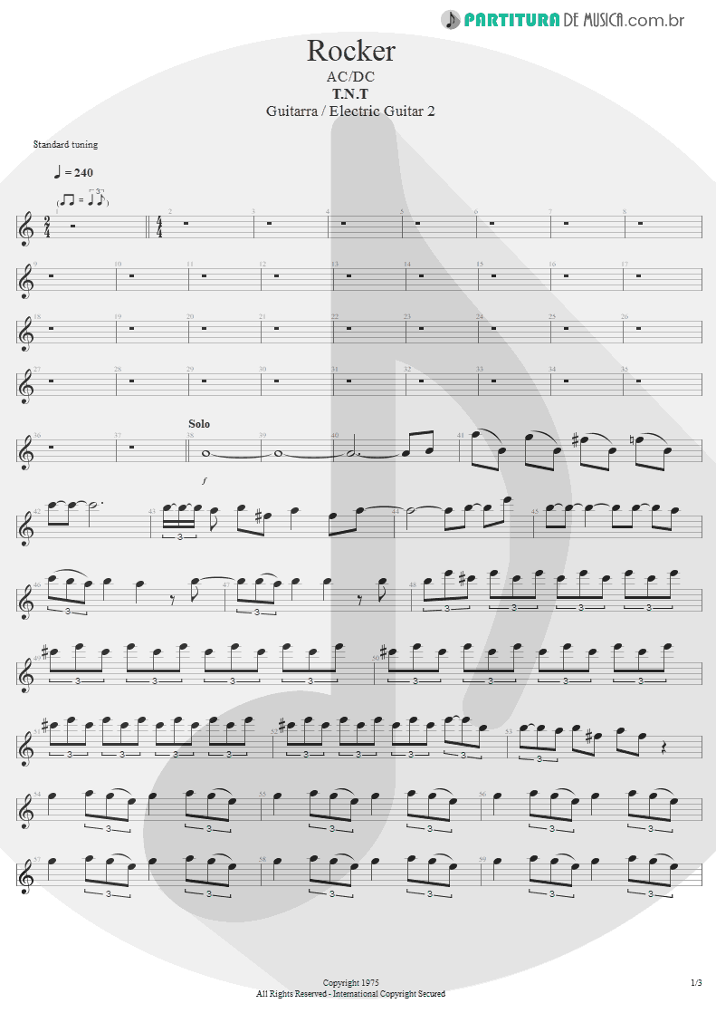 Partitura de musica de Guitarra Elétrica - Rocker | AC/DC | T.N.T. 1975 - pag 1