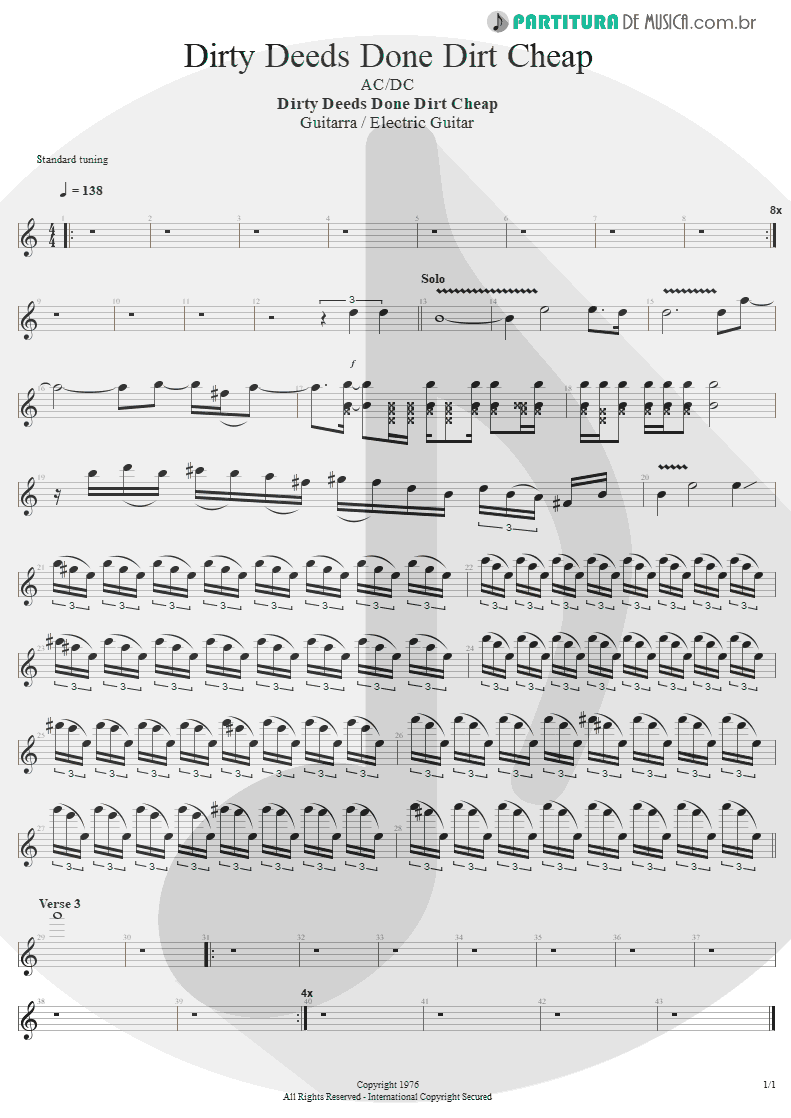 Partitura de musica de Guitarra Elétrica - Dirty Deeds Done Dirt Cheap | AC/DC | Dirty Deeds Done Dirt Cheap 1976 - pag 1