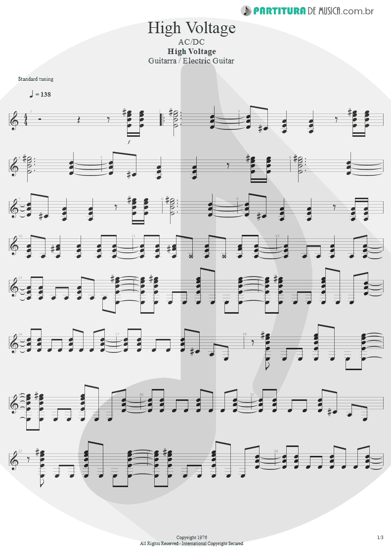 Partitura de musica de Guitarra Elétrica - High Voltage | AC/DC | High Voltage 1976 - pag 1