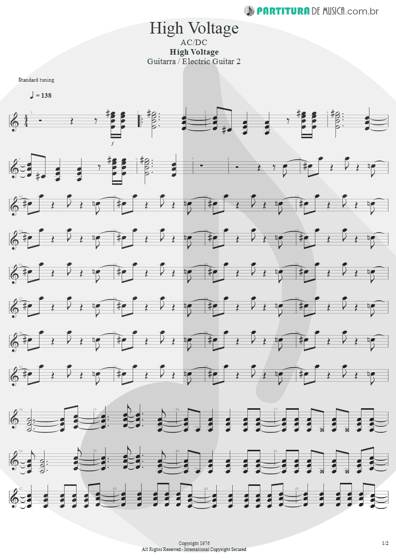 Partitura de musica de Guitarra Elétrica - High Voltage | AC/DC | High Voltage 1976 - pag 1