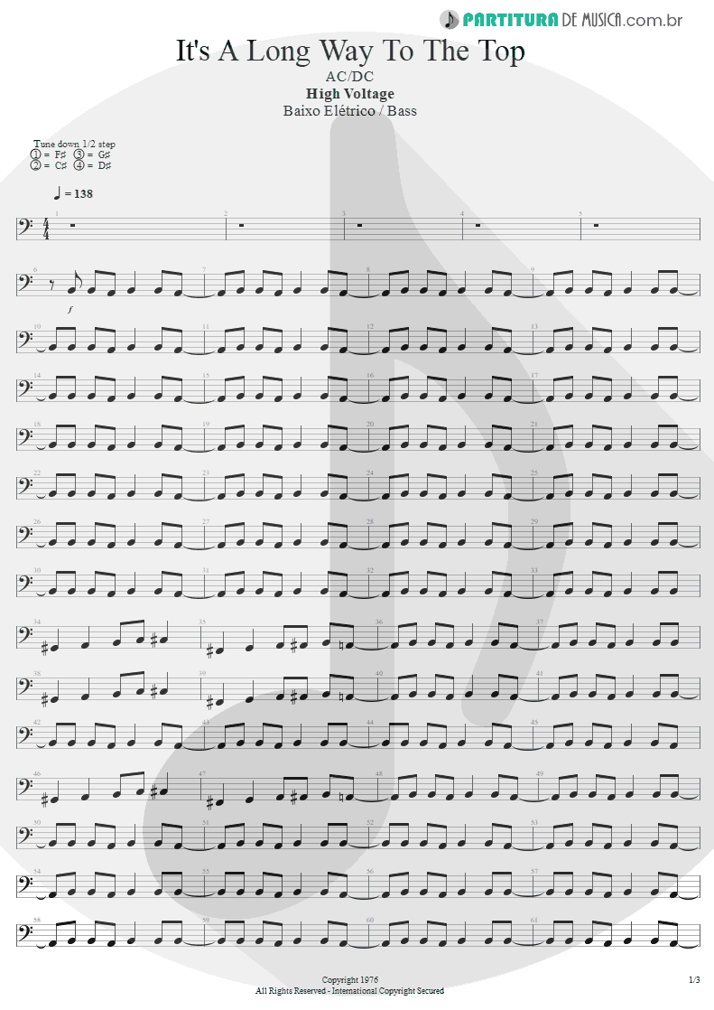 Partitura de musica de Baixo Elétrico - It's A Long Way To The Top | AC/DC | High Voltage 1976 - pag 1