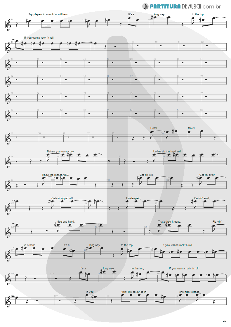 Partitura de musica de Canto - It's A Long Way To The Top | AC/DC | High Voltage 1976 - pag 2