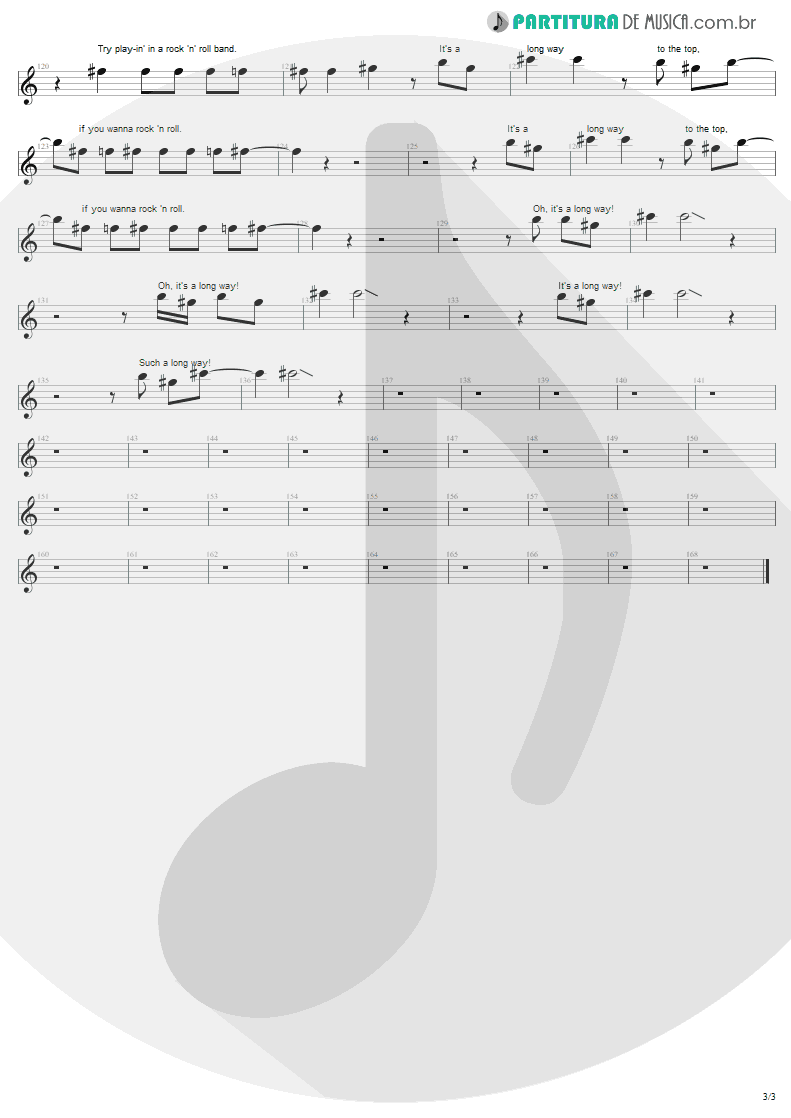 Partitura de musica de Canto - It's A Long Way To The Top | AC/DC | High Voltage 1976 - pag 3