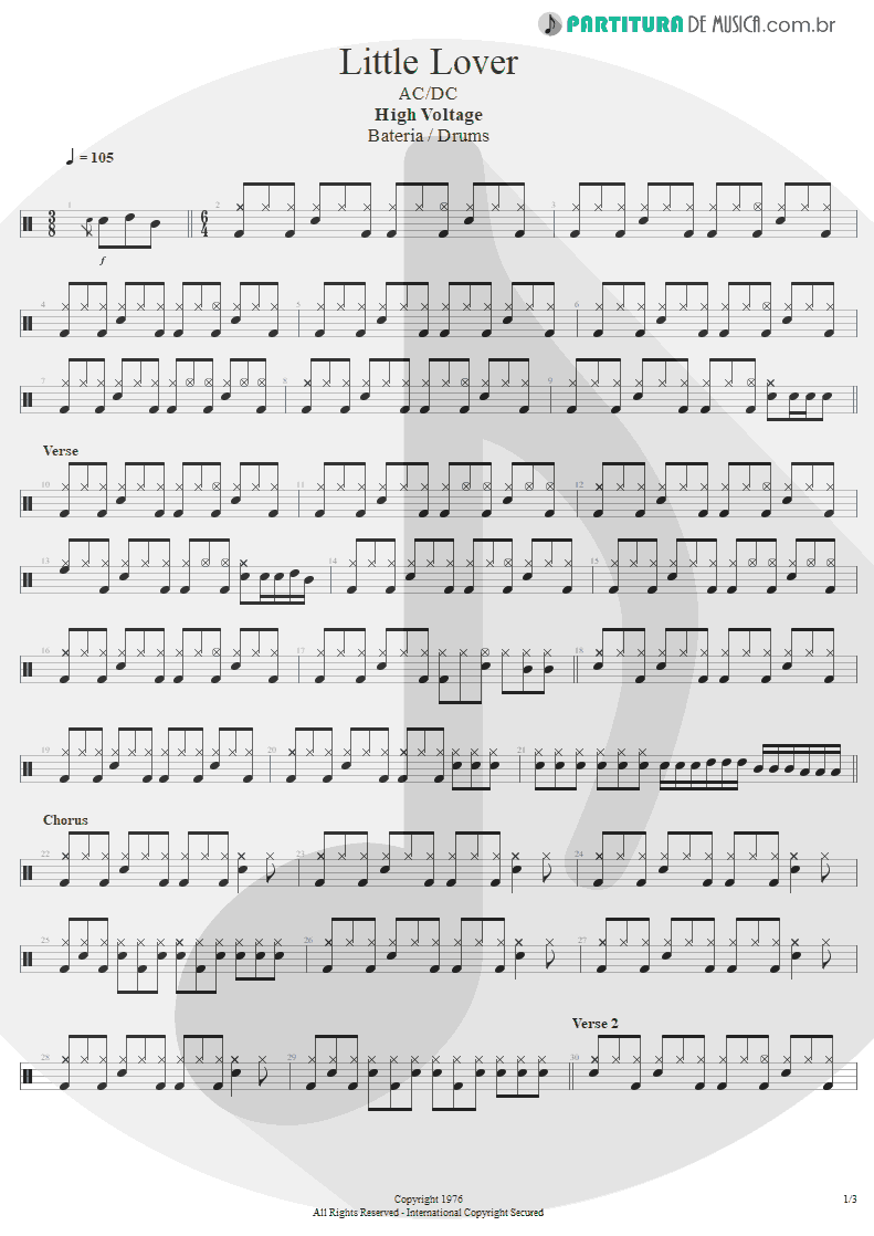 Partitura de musica de Bateria - Little Lover | AC/DC | High Voltage 1976 - pag 1