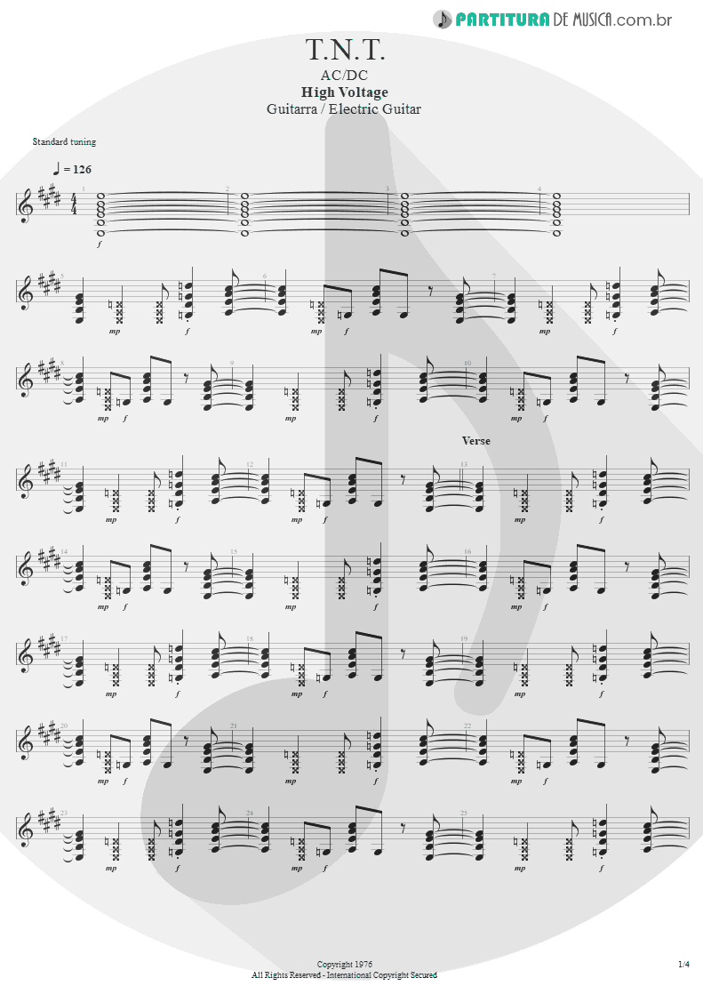 Partitura de musica de Guitarra Elétrica - T.N.T. | AC/DC | High Voltage 1976 - pag 1