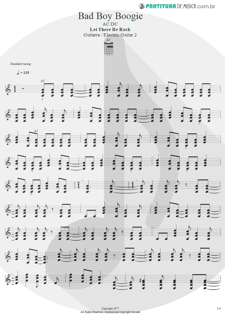 Partitura de musica de Guitarra Elétrica - Bad Boy Boogie | AC/DC | Let There Be Rock 1977 - pag 1