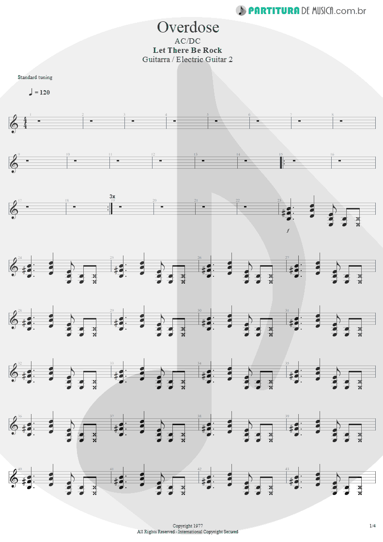 Partitura de musica de Guitarra Elétrica - Overdose | AC/DC | Let There Be Rock 1977 - pag 1