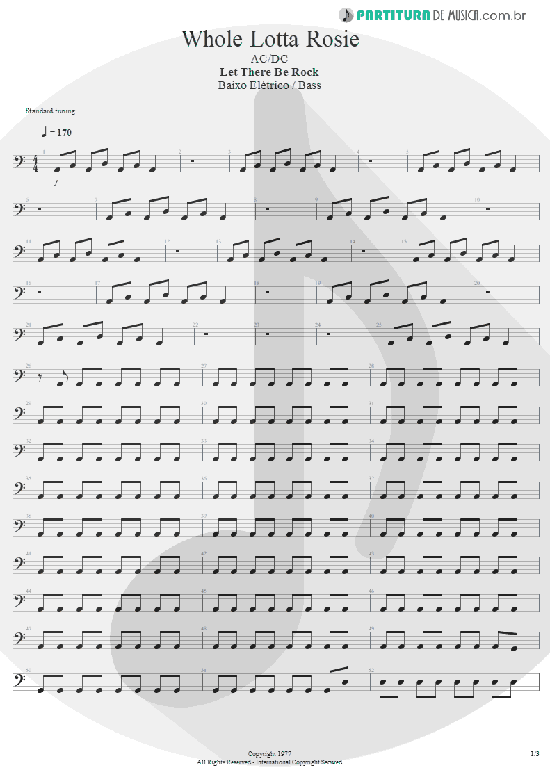 Partitura de musica de Baixo Elétrico - Whole Lotta Rosie | AC/DC | Let There Be Rock 1977 - pag 1