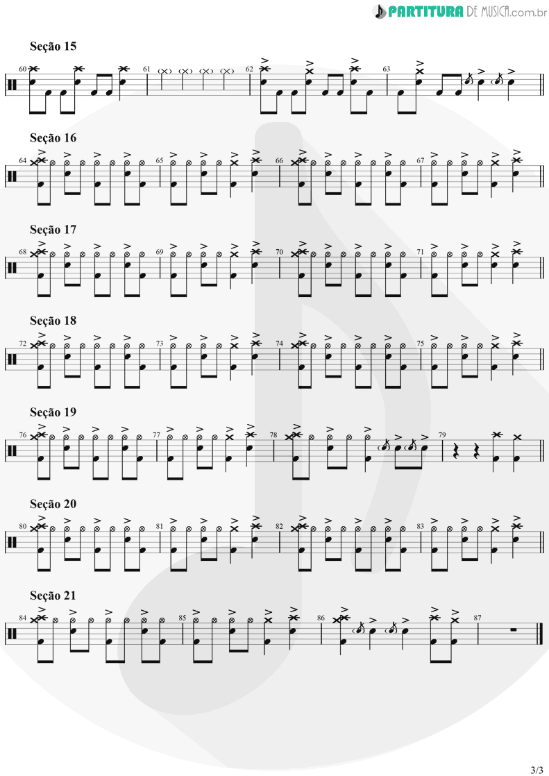 Partitura de musica de Bateria - Highway To Hell | AC/DC | Highway to Hell 1979 - pag 3