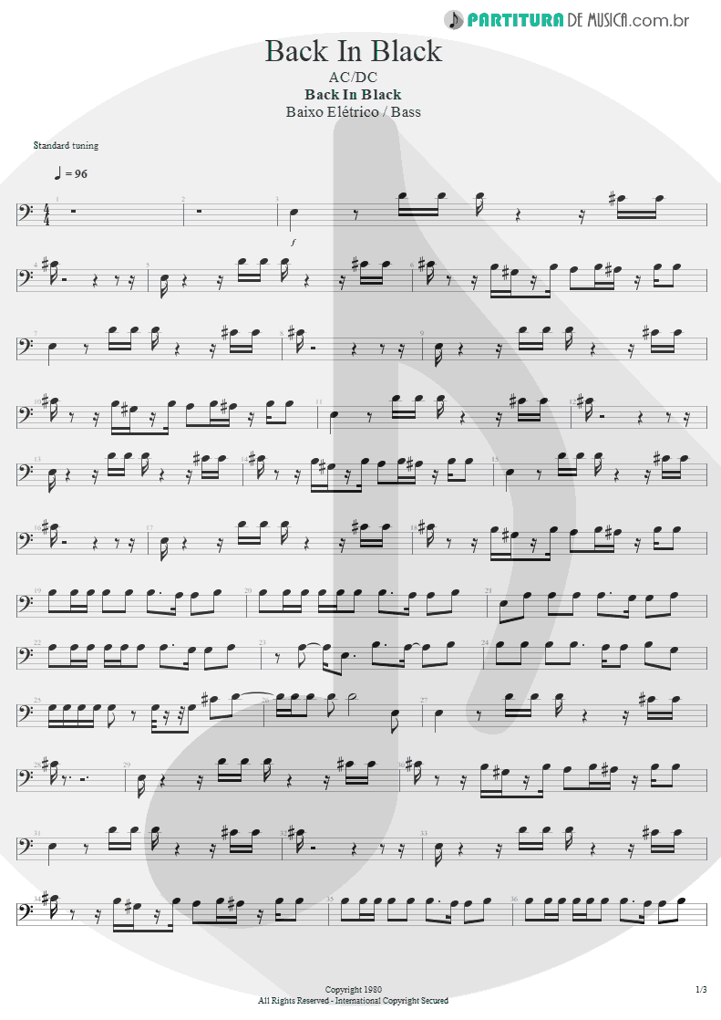 Partitura de musica de Baixo Elétrico - Back In Black | AC/DC | Back In Black 1980 - pag 1