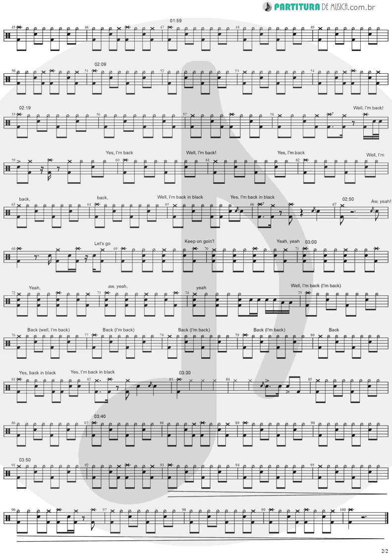 Partitura de musica de Bateria - Back In Black | AC/DC | Back In Black 1980 - pag 2