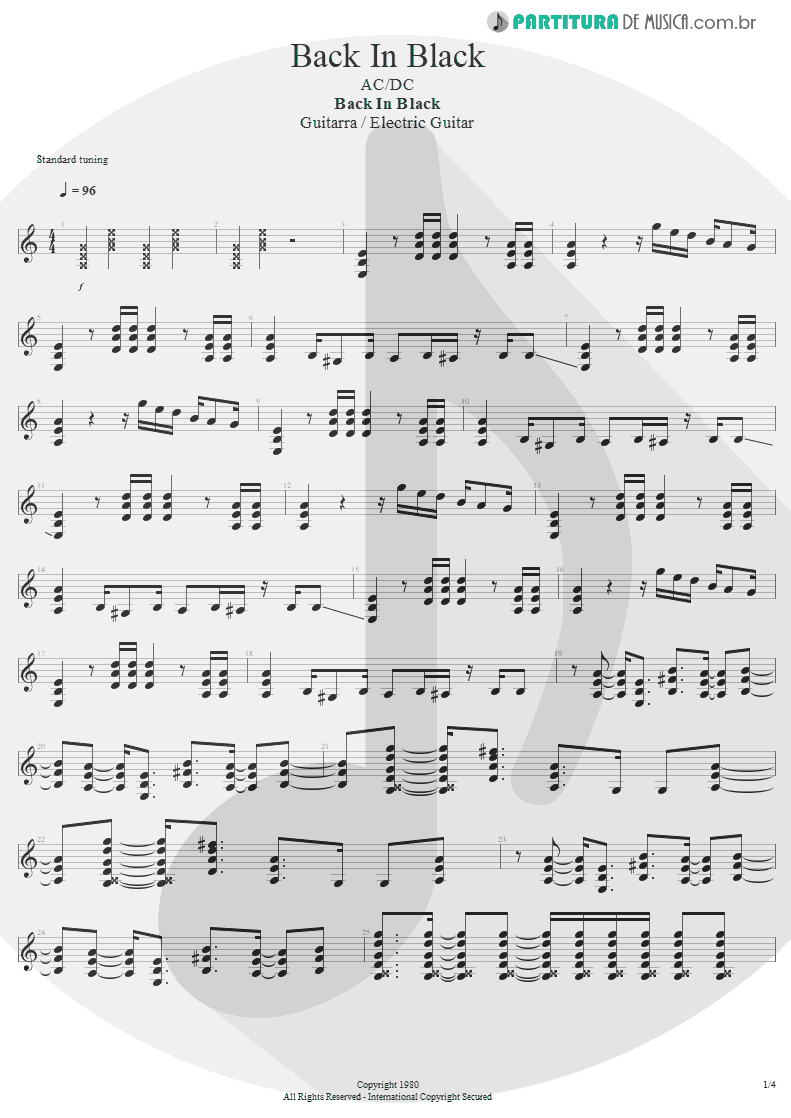 Partitura de musica de Guitarra Elétrica - Back In Black | AC/DC | Back In Black 1980 - pag 1