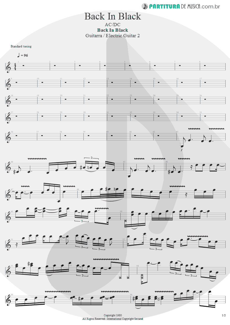 Partitura de musica de Guitarra Elétrica - Back In Black | AC/DC | Back In Black 1980 - pag 1