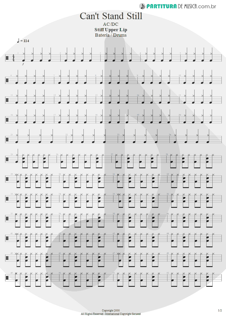 Partitura de musica de Bateria - Can't Stand Still | AC/DC | Stiff Upper Lip 2000 - pag 1