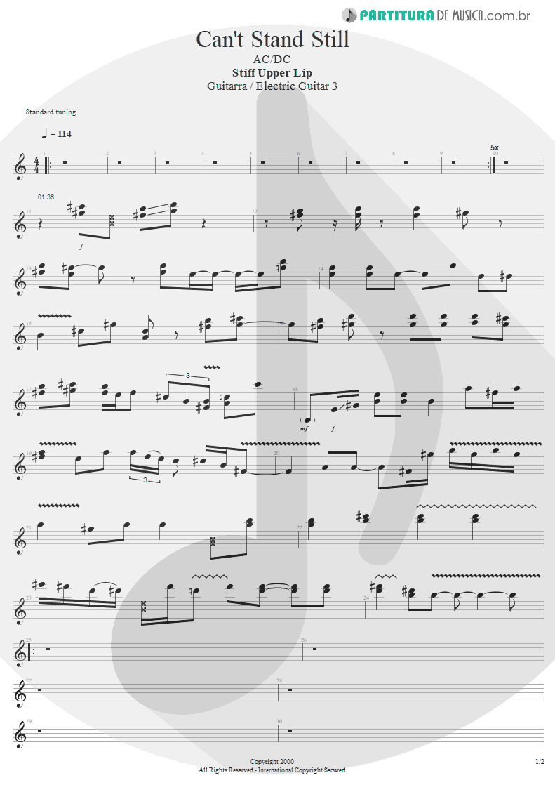 Partitura de musica de Guitarra Elétrica - Can't Stand Still | AC/DC | Stiff Upper Lip 2000 - pag 1