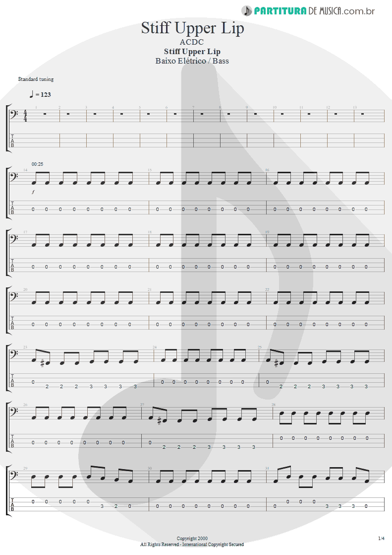 Tablatura + Partitura de musica de Baixo Elétrico - Stiff Upper Lip | AC/DC | Stiff Upper Lip 2000 - pag 1